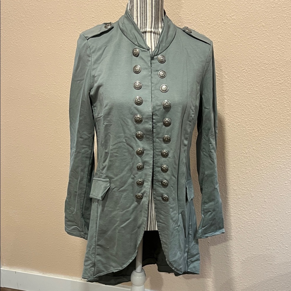 Porter collection Women's Military Style Jacket - Gray/ green. Soft cotton. Size
